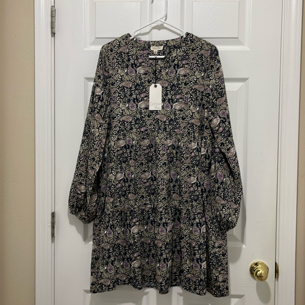 NWT Cotton Bleu Navy Boho Paisley Dress